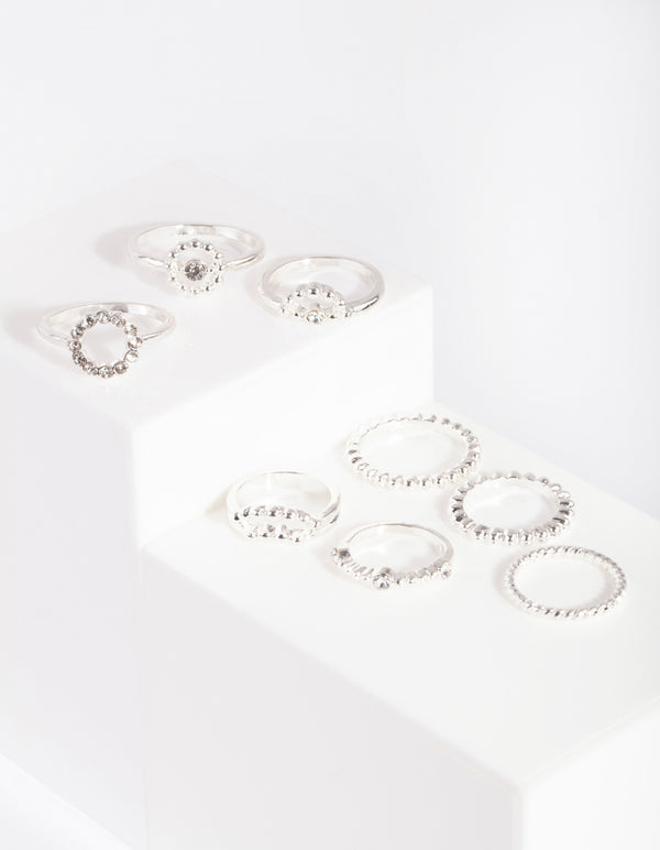 Silver Diamante Dot Ring 8-Pack