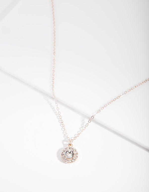 Rose Gold Diamond Simulant Crystal Necklace