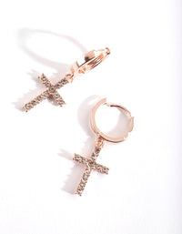 Rose Gold Diamante Cross Huggie Earrings - link has visual effect only