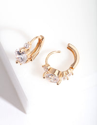 Gold Cubic Zirconia Stone Huggie Earrings - link has visual effect only