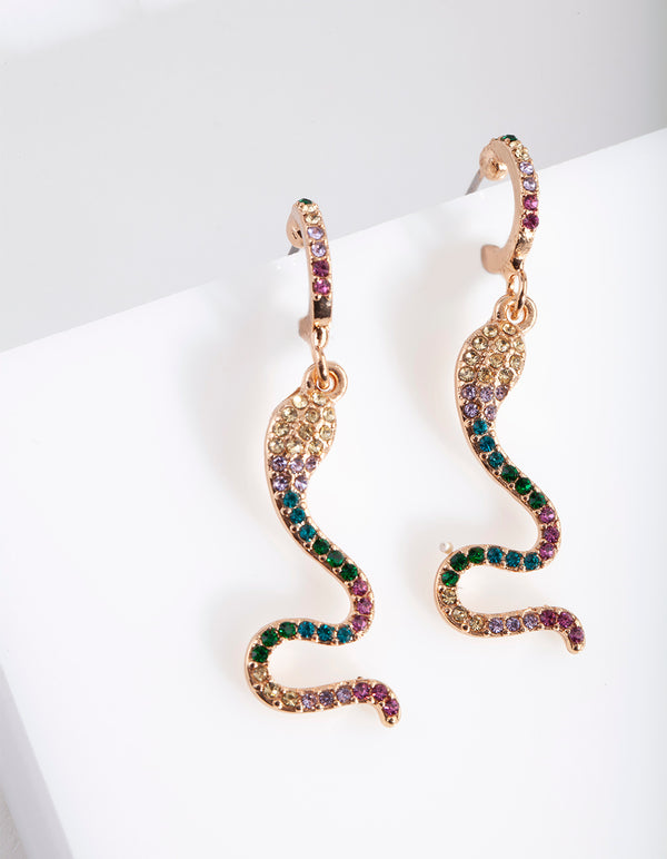 Gold Diamante Snake Huggie Earrings