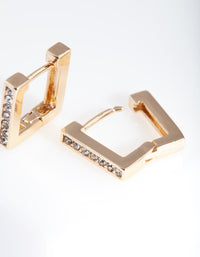 Gold Square Diamante Huggie Earrings - link has visual effect only