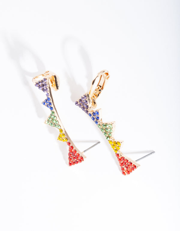 Gold Rainbow Diamante Triangle Cuff Earrings