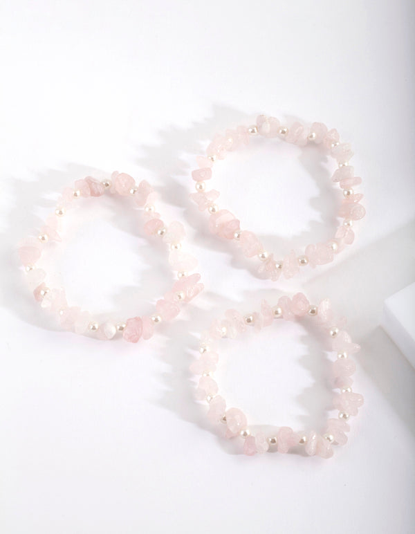 Pink Chipped Bead Stretch Bracelet 3 Pack