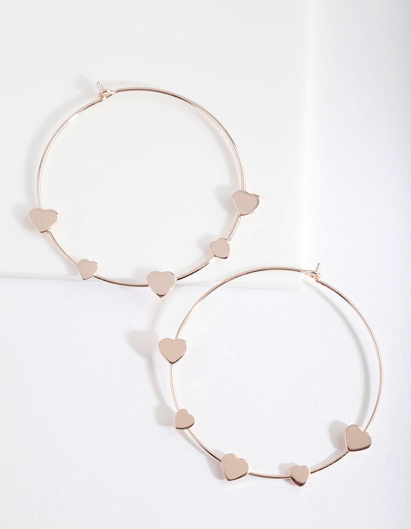 Rose Gold Multi Heart Hoop Earrings