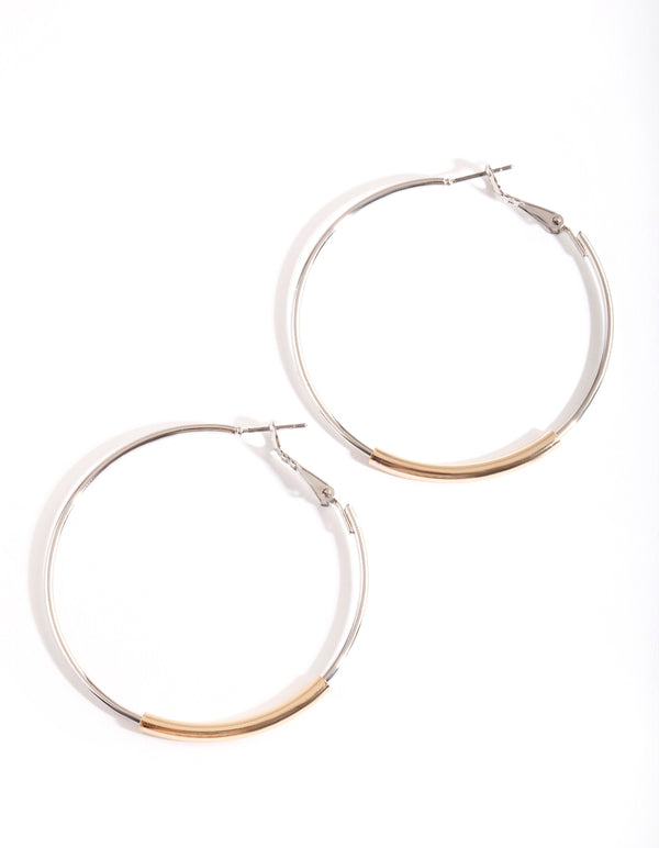 Mixed Metal Bar Hoop Earrings