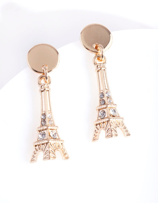 Gold Eiffel Tower Drop Earrings