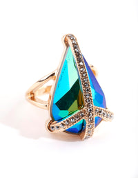 Gold Aqua Diamante Teardrop Vintage Ring - link has visual effect only