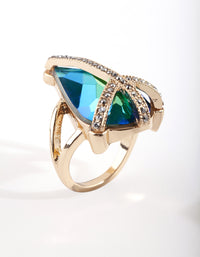 Gold Aqua Diamante Teardrop Vintage Ring - link has visual effect only