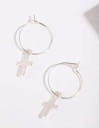 Silver Cross Hoop Earrings - link has visual effect only