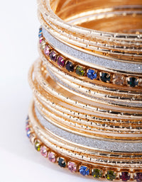 Gold Multi Stone Cupchain & Glitter Bangle 20-Pack - link has visual effect only