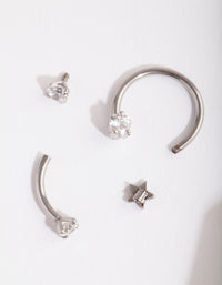 Rhodium Surgical Steel Diamante Star Barbell Pack - link has visual effect only