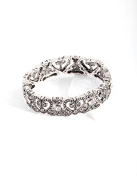 Antique Silver Bohemiam Heart Diamante Stretch Bracelet - link has visual effect only