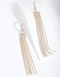 Gold Diamante Fringe Huggie Earrings - link has visual effect only