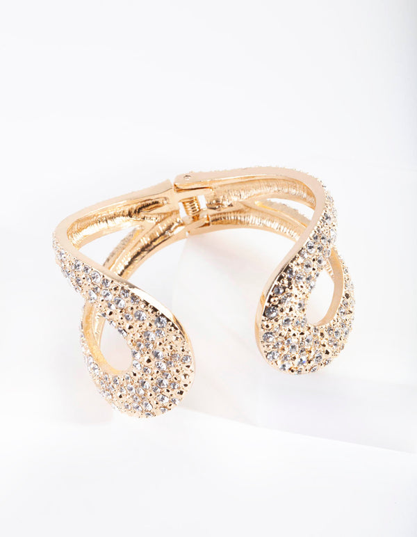 Gold Embellished Stone Loop Clamp Bracelet