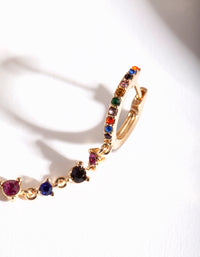 Gold Rainbow Diamante Double Huggie Earrings - link has visual effect only