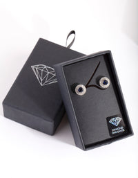 Diamond Simulant Rhodium Blue Stud Earrings - link has visual effect only