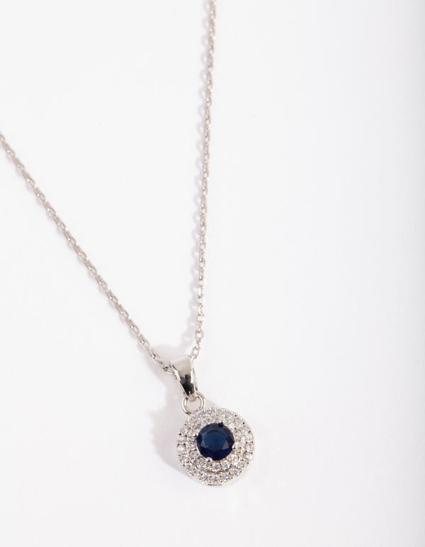 Silver Black Diamond Simulant  Halo Necklace