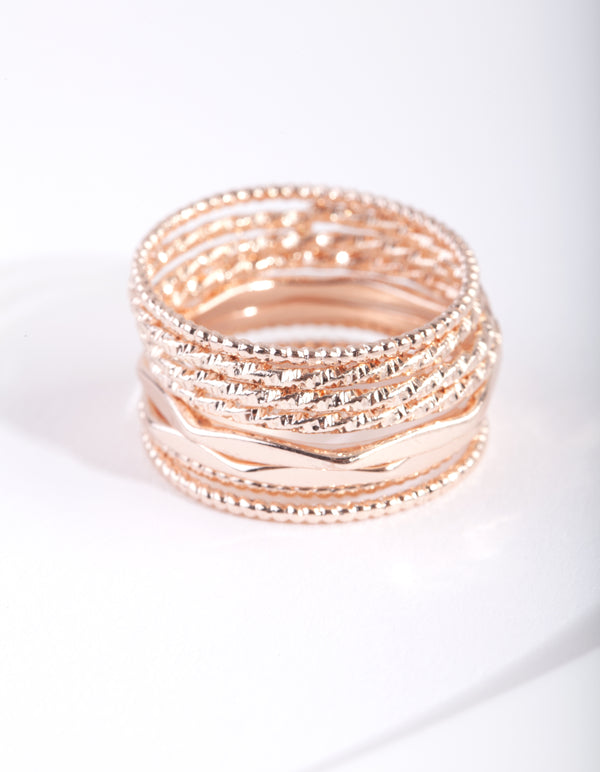 Rose Gold Diacut Band Ring 8-Pack