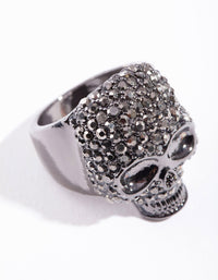 Gunmetal Diamante Skull Ring - link has visual effect only