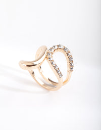 Gold Half Diamante Open Swirl Ring - link has visual effect only