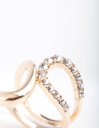 Gold Half Diamante Open Swirl Ring - link has visual effect only