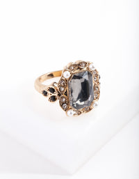 Gold Diamante Black Stone Ring - link has visual effect only