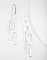 Silver Rectangle Linked Drop Earrings - link has visual effect only