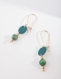 Gold Green Circle Bead Earrings - link has visual effect only