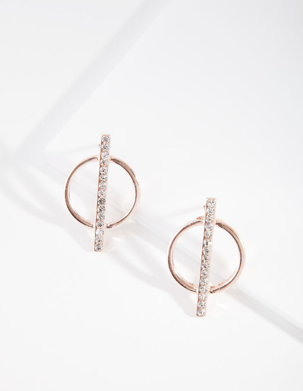 Rose Gold Diamante Stick & Circle Stud Earrings