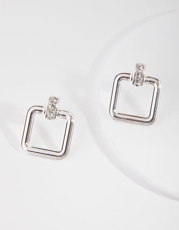 Silver Square Knocker Earrings