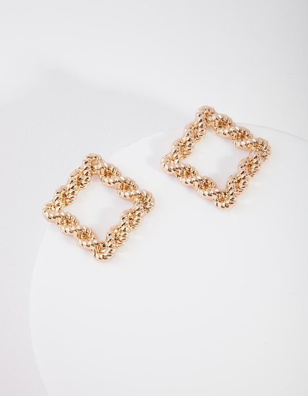 Gold Rope Knot Square Stud Earrings