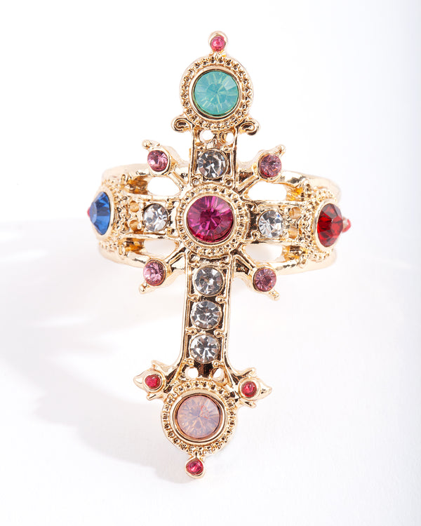 Gold Statement Cross Ring