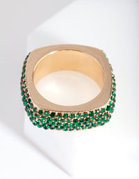 Gold Green Rounded Square Pave Ring - link has visual effect only