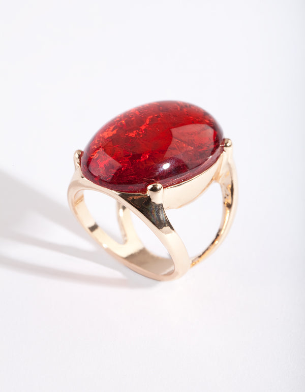 Gold Red Stone Foil Statement Ring