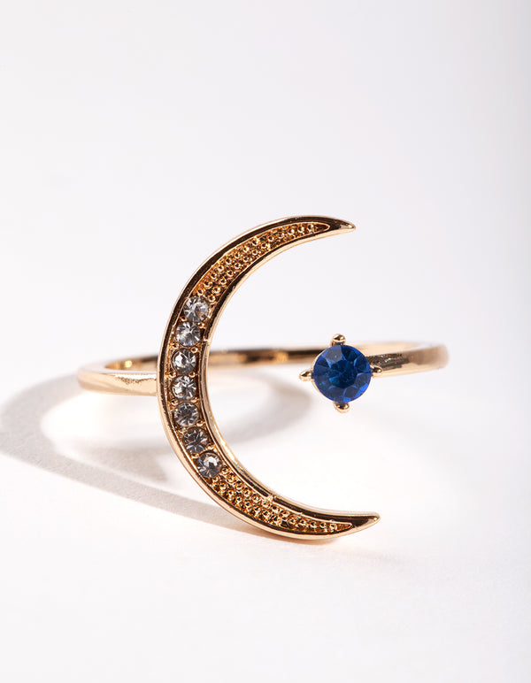 Gold Diamante Open Moon Ring