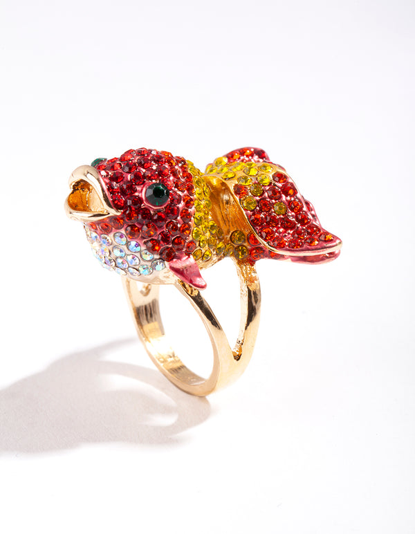 Gold Diamante Goldfish Ring