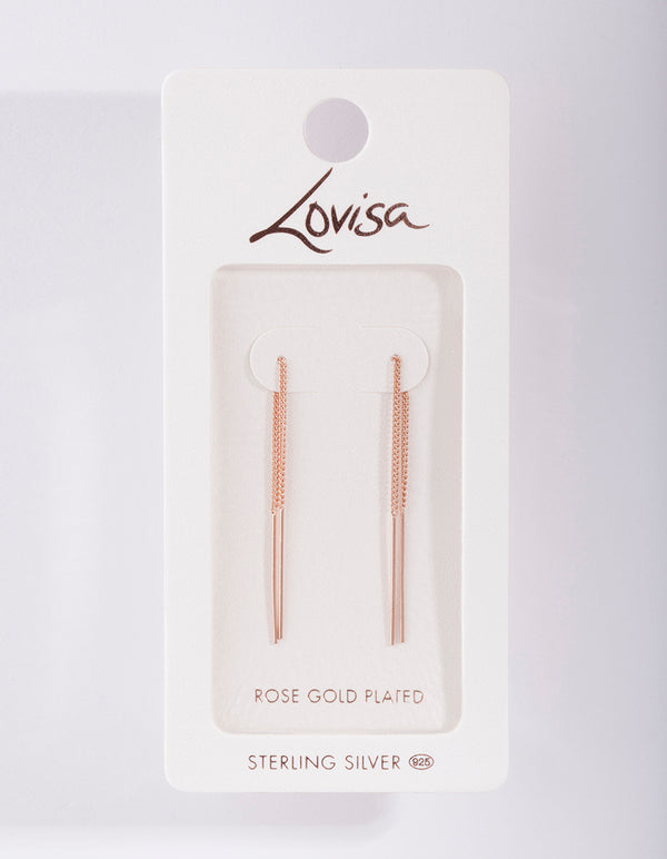 Rose Gold Plated Sterling Silver Long Chain Thread Through Earrings