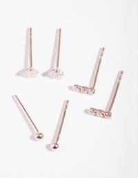 Rose Gold Plated Sterling Silver Cubic Zirconia Line Stud Earring Pack - link has visual effect only