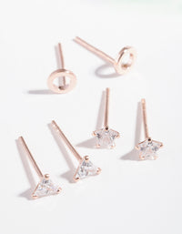 Rose Gold Plated Sterling Silver Cubic Zirconia Geo Stud Earring Pack - link has visual effect only