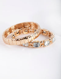 Gold Textured Diamante Stretch Bracelet 2 Pack - link has visual effect only