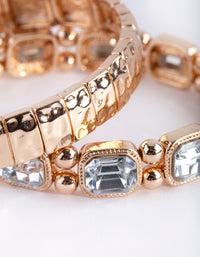 Gold Textured Diamante Stretch Bracelet 2 Pack - link has visual effect only