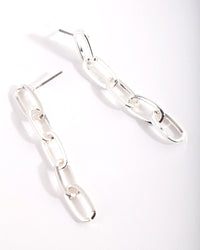 Silver Plated Fine Link Drop Earrings - link has visual effect only