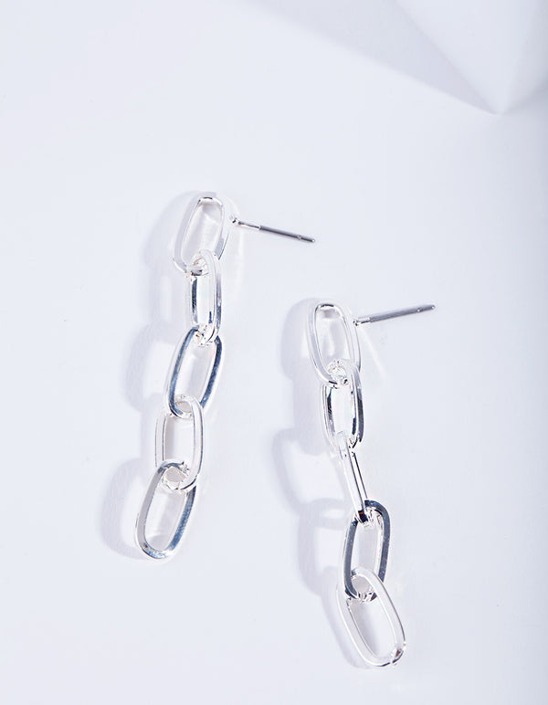 Silver Plated Fine Link Drop Earrings