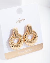 Gold Plated Twist Circle Doorknocker Earrings - link has visual effect only