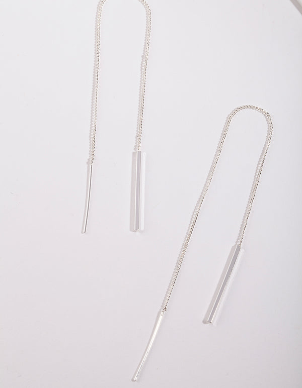 Silver Plated Chain Thread Thru Drop Earrings