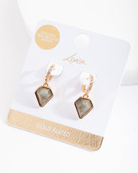 Gold Plated Labradorite Quartz & Diamante Huggie Earrings - link has visual effect only