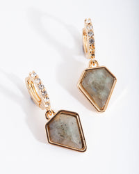 Gold Plated Labradorite Quartz & Diamante Huggie Earrings - link has visual effect only