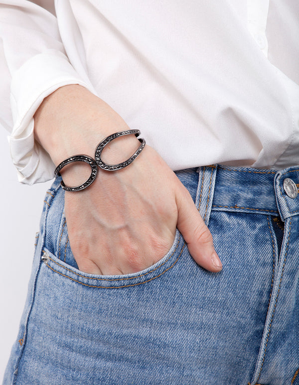 Gunmetal Diamante Loop Clamp Bracelet