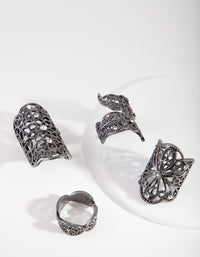 Gunmetal Filigree Statement Ring 4-Pack - link has visual effect only